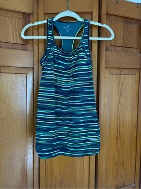 Athleta Navy & Lime Striped Racerback Tank